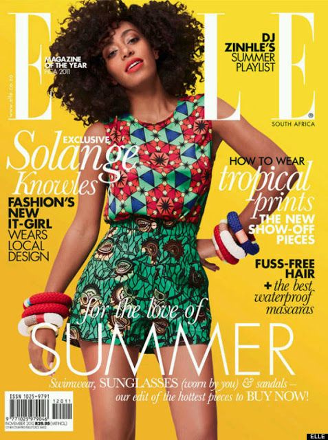 solange knowles en couverture du magazine elle habillée en wax